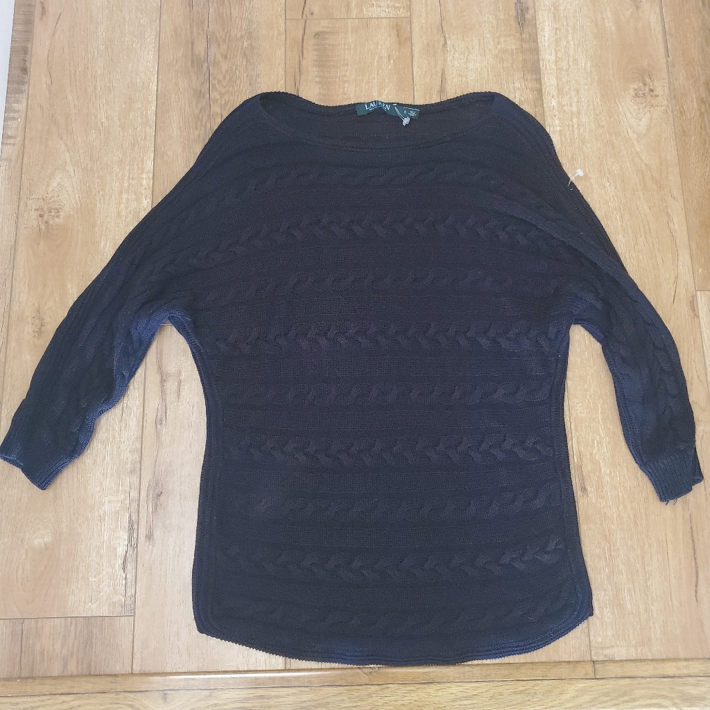 Rare Ralph Lauren Cotton Horizontal Cable Knit Sweater Women S Batwing 3/4 Sleev